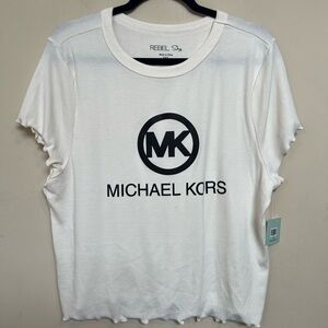 The Spring Shop White Fashion Graphic Ribbed Short Sleeve Tee